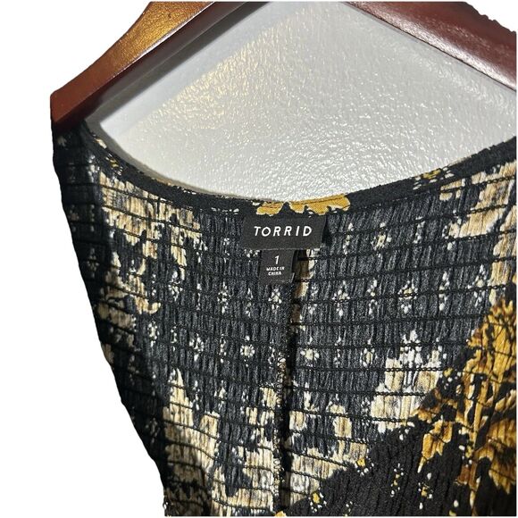 Torrid Smocked Bodice Dress Womens 1X Gauze MIDI Boho Peasant Drapey Flowy Indie - Picture 5 of 8